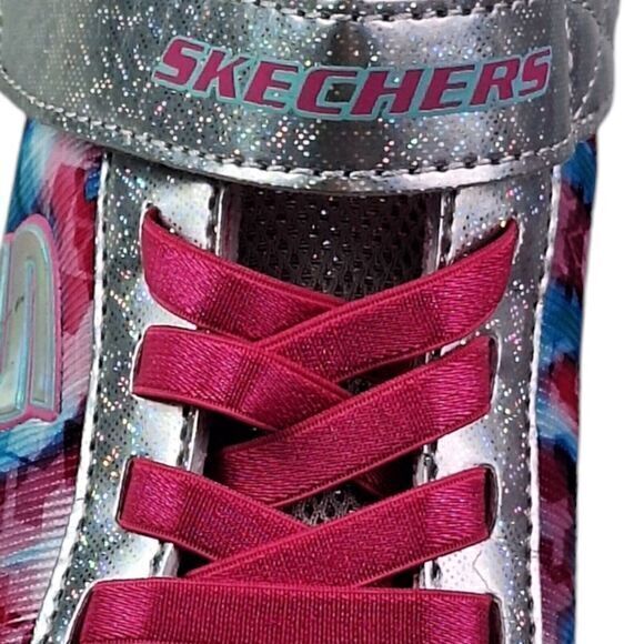 Skechers Girls Fashion Sneaker Lights Size 1 ‎ (20cm) Pink Silver Lace up New - Picture 9 of 16